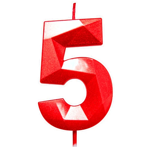 Willcan 2.75in Tall 3D Diamond Shape Bright Red 5 Candles, Red Color Happy Birthday Cake Toppers Decorating and Celebrating for Adults/Kids Party/Family Baking (Bright Red Diamond Shaped 2.75in Number 5)