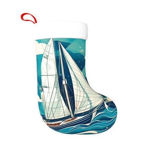 BGSHJVF Ocean Sailboat Print Christmas Stocking Classic Large Stockings,Character For Family Holiday Christmas Party Decorations
