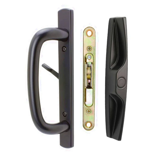 FPL Door Locks and Hardware Inc. Veranda Sliding Glass Door Handle Set with Mortise Lock, Black, Non-Keyed, 3-15/16” Screw Holes