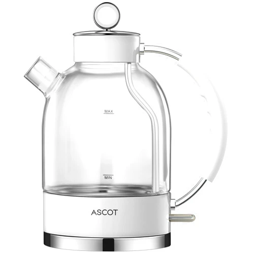 ASCOT Electric Kettle, Glass Electric Tea Kettle Gifts for Men/Women/Family 1.5L 1500W Borosilicate Glass Tea Heater, with Auto Shut-Off and Boil-Dry Protection (Polar White)