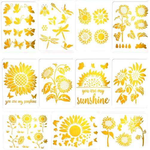 Ousita Sunflower Stencil (A4) - Reusable Sun Flower Stencils DIY Template for Art and Crafts for Painting on Wood, Canvas, Paper, Fabric, Wall, Furniture