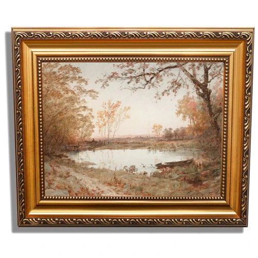 KBKBART Vintage Framed Wall Art for Living Room, French Country Decor Retro Rivers Muted Autumn Pond Landscape Oil Painting, Neutral Farmhouse Decor Wall Art, Gold Framed Canvas Print Artwork Nature Vintage Wall Art, 9