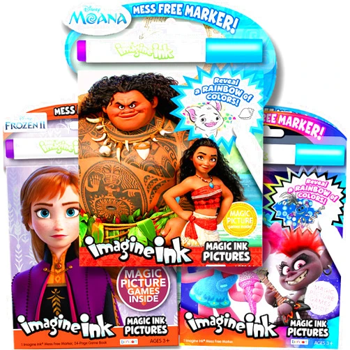 Imagine Ink Magic Pictures Coloring Activity Books Set - Moana, Trolls World Tour & Frozen II