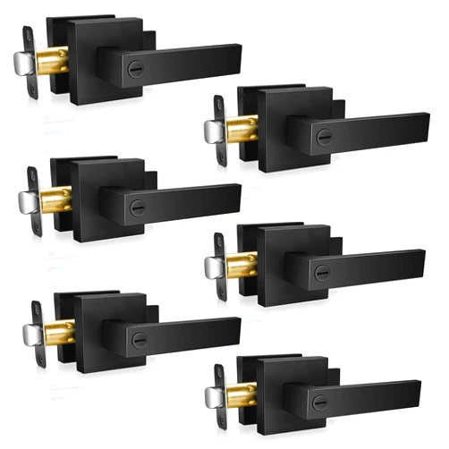 Onateel 6 Pack Modern Black Door Handles Privacy Door Levers Black Door Knobs Interior Reversible Door Locks Keyless Square Interior Door Handles