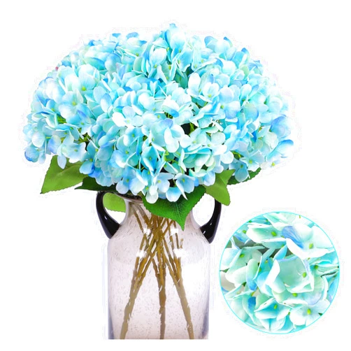 Kimura's Cabin 2Bouquets Artificial Silk Hydrangea Flower，10 Heads Hydrangea Flowers Bouquet Home Wedding Party Decoration (Sky Blue)