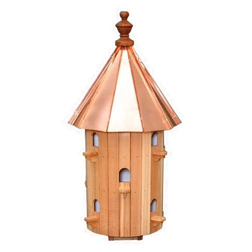 AmishShop.com Cedar 10 Hole Round Birdhouse with High Copper Roof Amish Made in USA