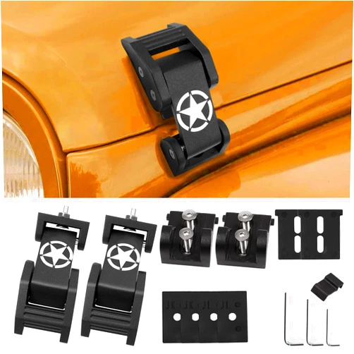 FlyOX Aluminum Alloy Hood Latches Catch Kit - Locks for Jeep Wrangler JK/JKU, JL/JLU & Gladiator JT - Black