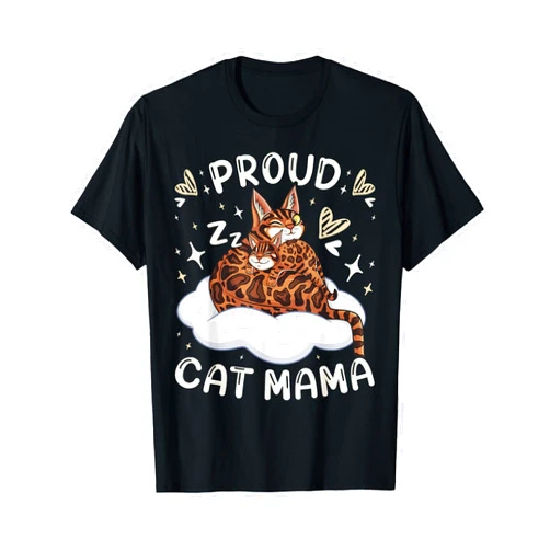 Cat Parents Gift Ideas by Conreo Bengal Mother Cat with Kitten Proud Cat Mama Mothers Day T-Shirt