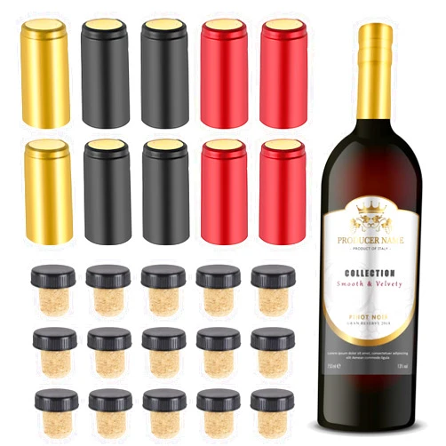 Svalor Wine Sealer for Wine Bottles - 60 pcs Wine Bottle Resealer Kit for Cruise with PVC Heat Shrink Capsules, Cork Stopper with Plastic Top for Home Use