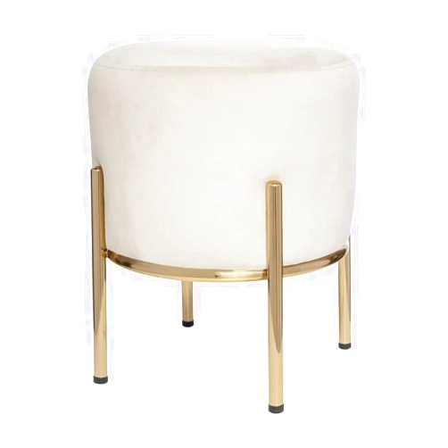 Milliard Upholstered Round Ottoman, Velvet Cushion with Gold Metal Legs, Use as a Vanity Chair Stool or Footrest - 14x17 inches (Ivory)