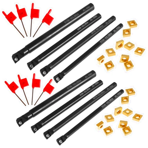 MLYNZXJSY 28PCS Metal Lathe Tools Mini Metal Lathe Cutting Tools Metal Boring Bar S06k/S07k/S08k/S10k-SCLCR06 4 Sizes Shanks (6/7/8/10mm) with 20pcs Carbide Inserts Ccmt060204 and 8pcs Holders