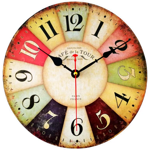 Qukueoy 14 Inch Thick Wood Kitchen Wall Clock Retro Farmhouse Clocks for Living Room Decor Bedroom Restaurant,Silent Battery Operated,Colorful Tuscan Country Style