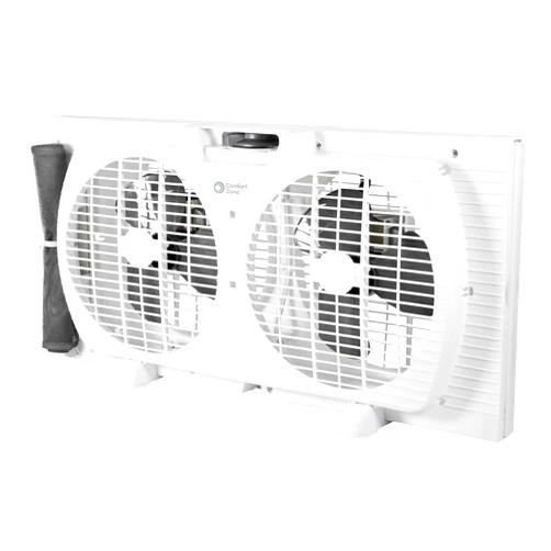 Comfort Zone Twin Window Fan with Quiet Setting, Reversible Airflow Control, 9 inch, 3-Speeds, Expandable, Exhaust, Dual Fan, Airflow 9.84 ft/sec, Ideal for Home, Kitchen, Bedroom & Office, CZ319WT2