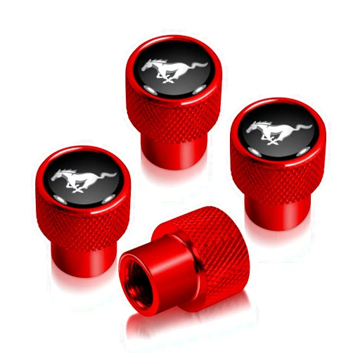 IPick Image for Ford Mustang Logo in Black on Red Aluminum Tire Valve Stem Caps