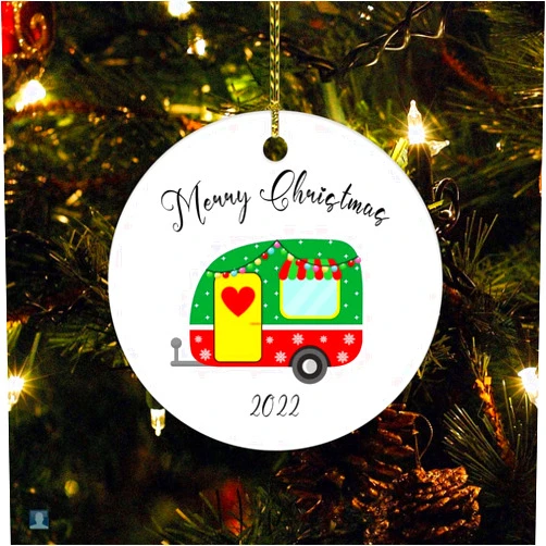 DOREENABE Ceramics Ornaments Merry Christmas Happy Camper Ornament Keepsake Christmas Camping Lover Xmas Camping Truck Tree Camper Gift Christmas Tree Hanging Accessories