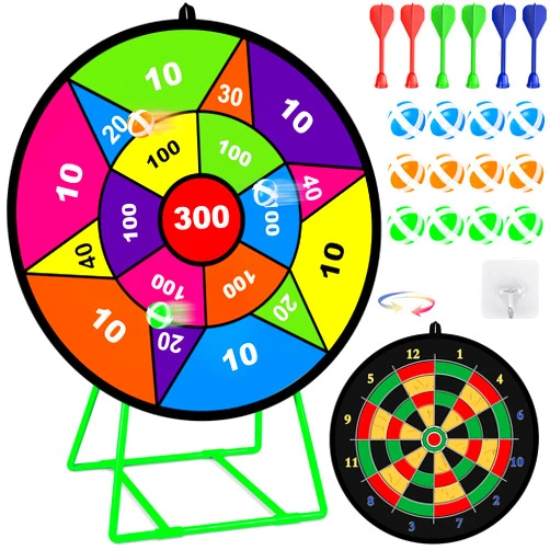 MINIFUN Large Dart Board for Kids, Kids Double-Sided Dart Board with Sticky Balls and Darts, Indoor/Outdoor Sport Fun Party Play Game Toys, Gifts for 3 4 5 6 7 8 9 10 11 12 Year Old Boys Girls