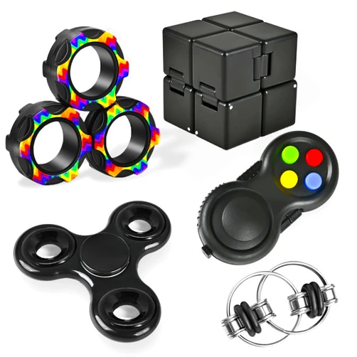 Dr.Kbder 5Pcs Fidget Toys Adults Set, Autism Sensory Pack with figette Cube Magnetic Rings Pad ADHD Stress Relief for Kids Teen, Cool Gadget Desk Spinner Christmas Stocking Stuffer