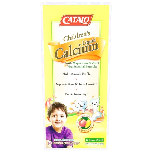 CATALO Children’s Liquid Calcium with Magnesium & Zinc, Peach and Mango Flavor, Multi-Minerals Profile Supports Bone & Teeth Growth, Boosts Immunity, High Absorbable, No Artificial Colors or Flavors