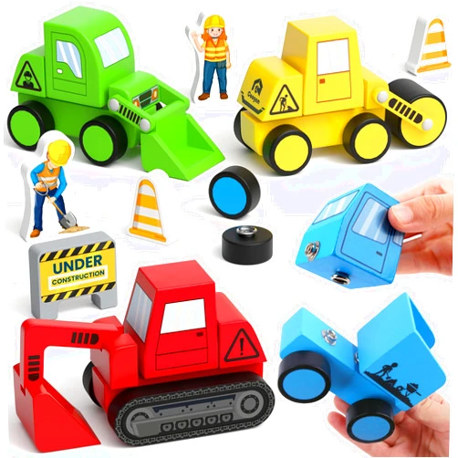 Coogam Snap Together Vehicle Toys for Toddlers, Wooden Montessori Take Apart Construction Engineering Car - Assembly Building Game, STEM Fine Motor Educational Toy Gift for Kids Ages 3-8