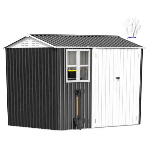 DWVO 8x6ft Metal Outdoor Storage Shed with Window, Lockable Tool Storage Sheds, Oversized Steel Garden Sheds with Sloped Roof for Backyard, Patio, Garage, Lawn, Dark Gray