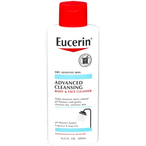 Eucerin Advanced Cleansing Body & Face Cleanser 16.9 Ounce (500ml) (Pack of 3)