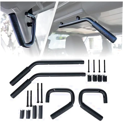 PICURA 4-Piece Front & Rear Aluminum Grab Handles Kit - Heavy-Duty Grab Bars & Roll Bar Grab Handles for 2007-2018 Jeep Wrangler JK JKU 2DR/4DR- Rugged Off-Road Interior Accessory (Black)