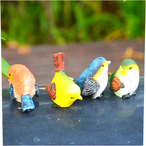 PHNAM Small Bird Mini Animal Miniature Decoration Kit 4 Piece Set, Statue Fairy Garden Resin Statue, Used to Decorate Indoor and Outdoor Gardens