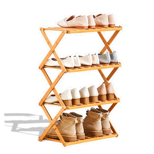 Kwude 2 to 5 Tier Shoe Rack, Multi Tier Foldable Bamboo Shoe Organizer Rack Multifunctional Storage Free Standing Shoe Shelf. (4 Tier (20 feet Wide))