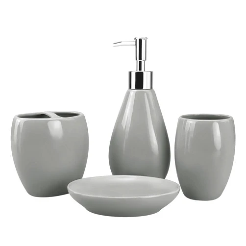 Wodlo 4-Piece Ceramic Bathroom Accessory Set, Bathroom Accessories Set Includes Soap Dispenser, Toothbrush Holder, Tumbler, Soap Dish, Complete Bathroom Ensemble Sets for Bath Decor, Ideas Home Gift