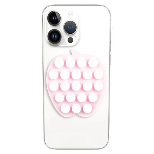 Mijafaron Suction Phone Case Mount, Silicon Adhesive Phone Accessory for iPhone and Android, Hands-Free Fidget Toy Mirror Shower Phone Holder, Tiktok Videos and Selfies(Apple Shaped) (Light Pink)