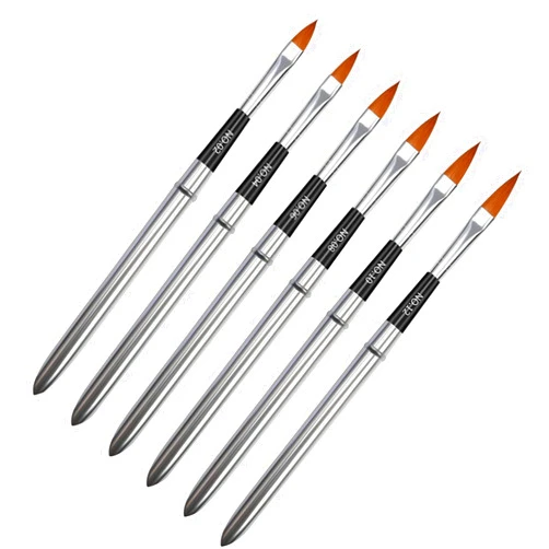Sunlucky 6Pcs Nail Brush Elegant Nail Pen Set with Shiny Handle Easy to Use Eyeliner Tool Suitable for Home Salon Getting Nails Done (Silver, One Size) Silver One Size