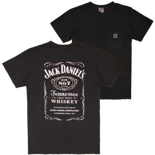 Changes Jack Daniel's Distressed Front & Back Print Embroidered No.7 Pocket T-Shirt
