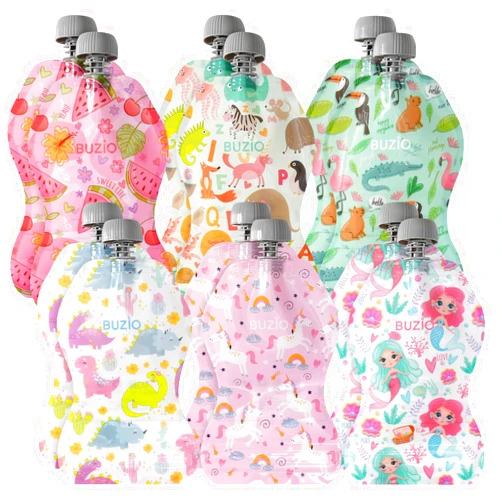 BUZIO Reusable Baby Food Pouches, 12 Packs 5oz Baby Food Pouches Refillable for Toddlers, Double Zipper Food Pouches for Kids, BPA-Free Wide Bottom, Freezer Safe for Yogurt, Homemade Fruit Puree