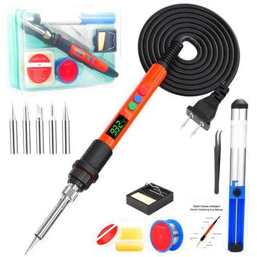 Q-MING Soldering Iron Kit, 120W LED Digital Advanced Solder Iron Soldering Gun kit, 110V Welding Tools, Smart Temperature Control [356℉-932℉], Extra 5pcs Tips, Auto Sleep, Temp Calibration, Orange