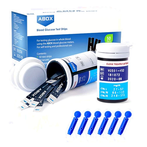 GooBang Doo ABOX Blood Glucose Test Strips, Diabetic Test Strips for Blood Sugar, 50 Test Strips + 50 Lancets
