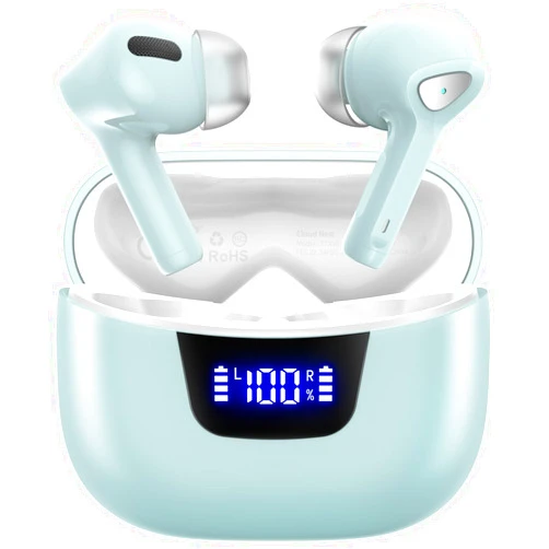 Daomim Wireless Earbuds Bluetooth V5.3 Headphones 50H Playback Deep Bass Stereo Ear Buds with LED Power Display Charging Case IPX7 Waterproof Earphones with Mic Headset for Laptop Pad Android/iOS Phones