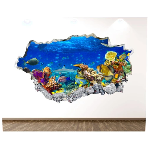West Mountain Aquarium Wall Decal Art Decor 3D Ocean Sticker Mural Kids Room Vinyl Custom Gift BL51 (22