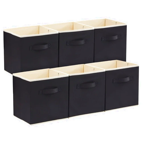 Lifewit Collapsible Fabric Storage Cubes Bins Set 11 Inch, Foldable Cubby Organizers Boxes, 6 Pack Organizing Baskets for Shelf, Closet, Utility Room, Storage Room, 18L Black
