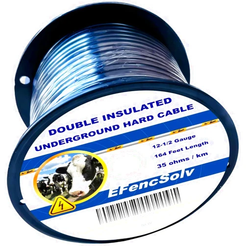 EFencSolv Electric Fence Double Insulated Underground Cable 12-1/2 Guage / 2.5mm Steel Wire Core, 164 Feet Length, Spooled on Plastic Cable Reel