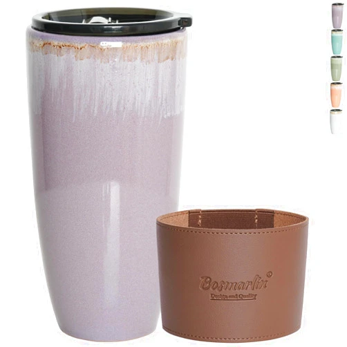 Bosmarlin Ceramic Travel Coffee Cup with Lid, 21 oz, Portable Coffee Mug for Car Cup Holder, Microwave Safe, Reactive Glaze (Deep Purple)