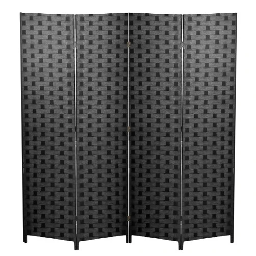 FDW Room Divider 6FT Wall Divider Wood Screen 4 Panels Wood Mesh Hand-Woven Design Room Screen Divider Indoor Folding Portable Partition Screen,Black