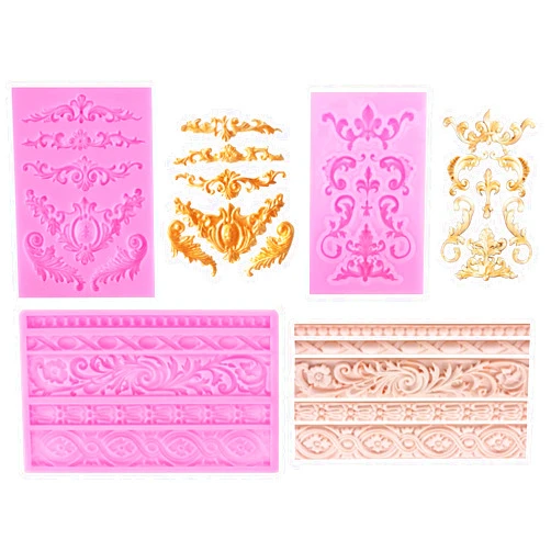 STUBDL 3 Pcs Baroque Silicone Molds, Baroque Scroll Border Molds Vintage Curlicues Molds for DIY Cake Decoration, Baking, Polymer Clay, Resin