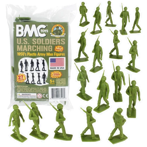 BMC Toys BMC Marx Plastic Army Men Marching US Soldiers - Green 27pc WW2 Figures US Made Od Green