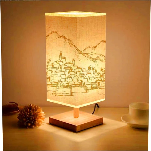 BNIHHHNDIN Dimmable Table Lamp Old Eastern Biblical Rural Scenic View with Stone Wall and Edifice USB Bedside Lamp/ Minimalist Design/ Desk Lamp/ Nightstand Eye Protection Warm Light/ Fabric Linen Lamp Shade ஐ3