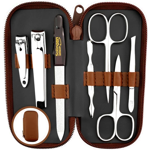 marQus Manicure Set Solingen Made in Germany - 7 piece exclusive finger & toe nail clippers set in real leather case, made in Solingen Germany