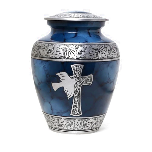 THE ASCENT MEMORIAL Blue Cloud Urns for Human Ashes Adult Male Female | Cross Engraved Theme | Large Cremation Urn for Funeral Ashes | Memorial Keepsakes & Urn