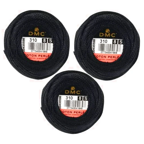 Inceler DMC Pearl Cotton Black Thread Balls-3 Packs, Size 8, DMC 116 8-310, 95 Yards,% 100 Cotton, INCELER Bundles