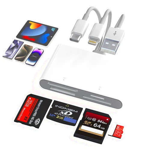 Ardaddyn Memory Stick Pro Duo Adapter - 4 in 1 SD/TF/MS/XD Card Reader Digital Camera Adapter for Sony Cybershot SD Card, Lightning/USB-C/USB-A XD-Picture-Card Reader for iPhone 16/15/14/iPad/PC/Android/MAC