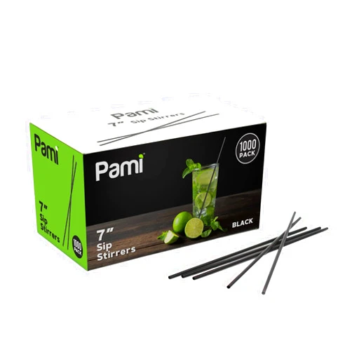 PAMI Disposable Coffee Sip Stirrers/Straws [Value Pack of 1000 Pcs] - 7” Black Plastic Cocktail Stirrers For Drinks- Beverage Stirrers For Hot & Cold Drinks- Swizzle Stirring Sticks For Coffee Bar