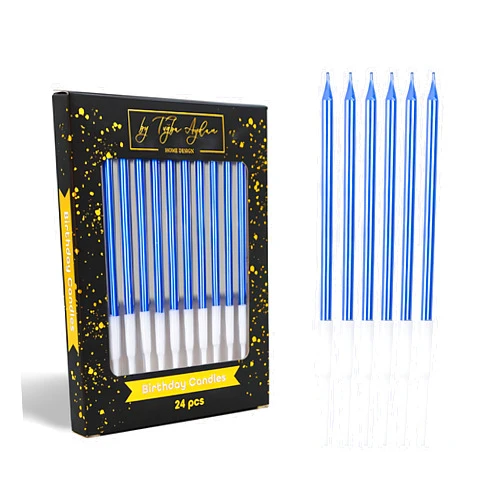 By tuğba aydan home design by Tugba Aydan - 24 Count Long Thin Birthday Candles, Metallic Cake Candle for Birthday, Party Candles (Blue)